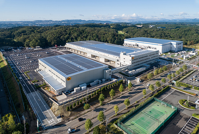 Warehouse roof showing solar panels