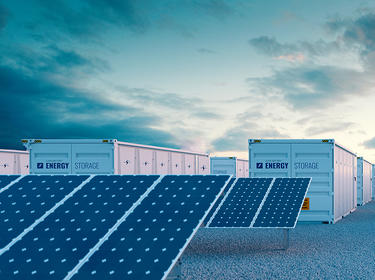 Energy battery storage at dusk