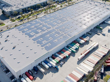 Aerial view of solar panels on the rooftop of the Capelin distribution center