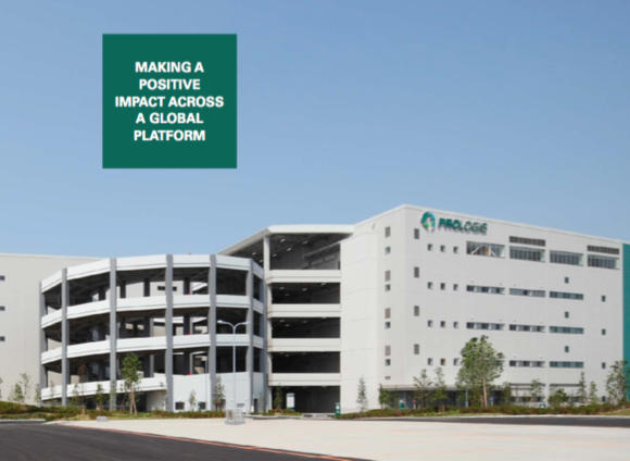 An exterior photo of a multistory Prologis building with the report title written on top